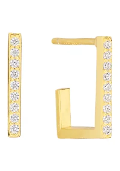 Sterling Silver 10 Millimeter Cubic Zirconia Square Hoop Earrings