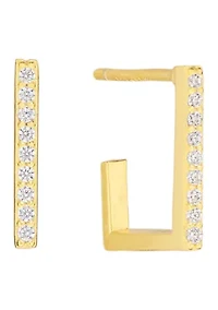 Sterling Silver 10 Millimeter Cubic Zirconia Square Hoop Earrings