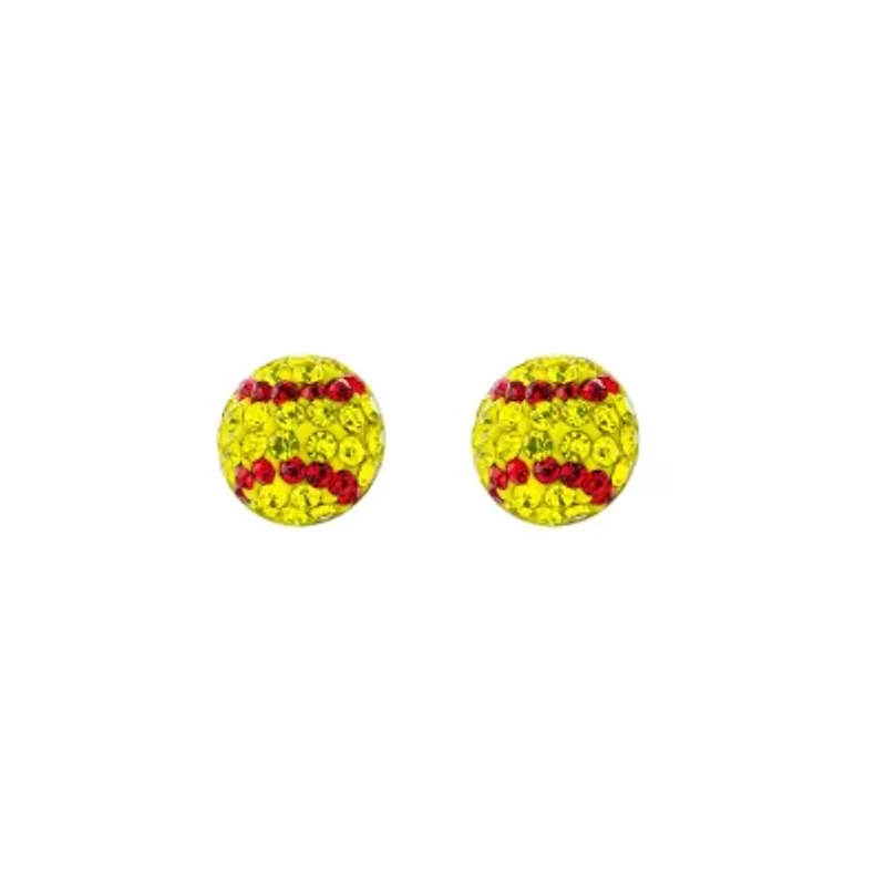 Sterling Silver Crystal Softball Stud Earrings