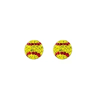 Sterling Silver Crystal Softball Stud Earrings