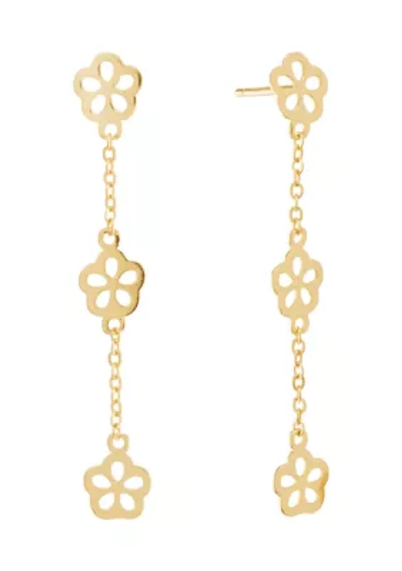 Gold Over Sterling Silver 3 Daisy Flowers Cable Chain Post Drop Earrings
