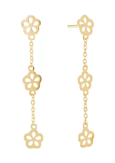 Gold Over Sterling Silver 3 Daisy Flowers Cable Chain Post Drop Earrings
