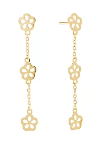 Gold Over Sterling Silver 3 Daisy Flowers Cable Chain Post Drop Earrings