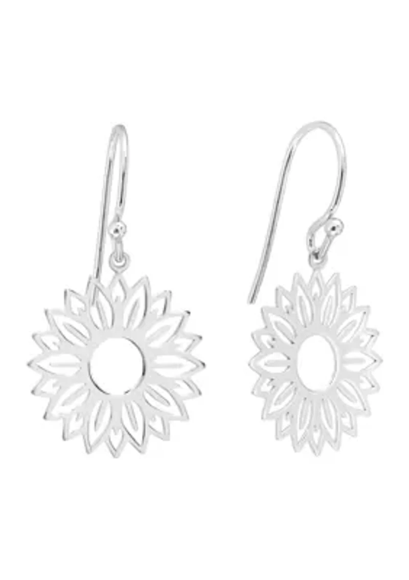 Sterling Silver Cut Out Sunflower Drop Earrings