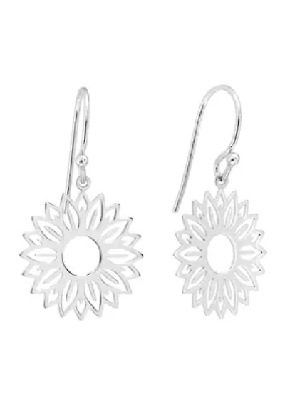 Sterling Silver Cut Out Sunflower Drop Earrings