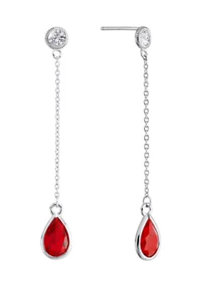 Sterling Silver Round and Teardrop Cubic Zirconia Cable Chain Drop Earrings