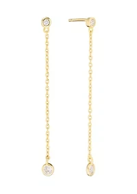 Gold Over Sterling Silver Cubic Zirconia Cable Chain Drop Linear Earrings
