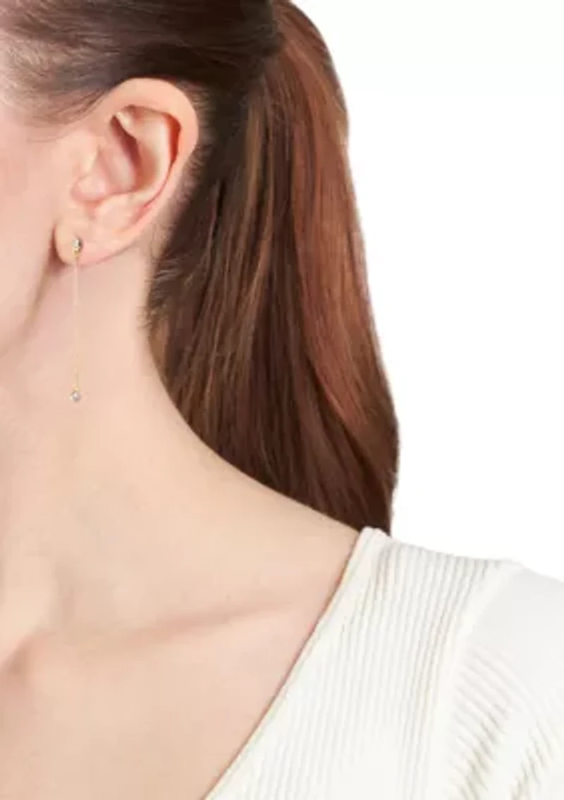 Gold Over Sterling Silver Cubic Zirconia Cable Chain Drop Linear Earrings