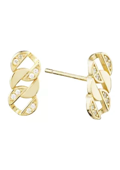Cubic Zirconia Flat Circle Woven Post Drop Earrings