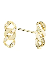 Cubic Zirconia Flat Circle Woven Post Drop Earrings