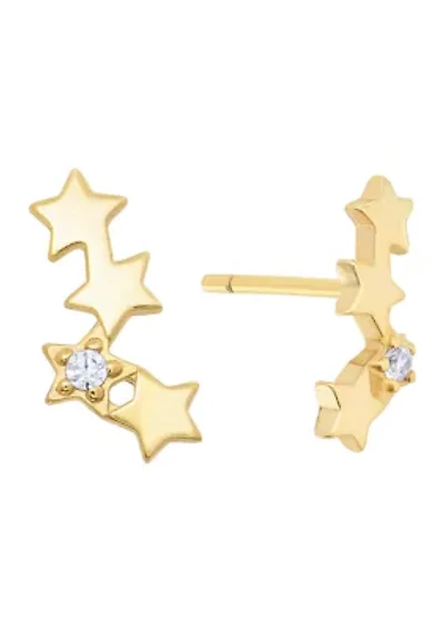 Sterling Silver Cubic Zirconia Quadruple Star Stud Earrings