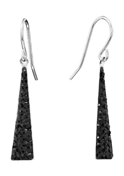 Sterling Silver Crystal Long Triangle Drop Earrings