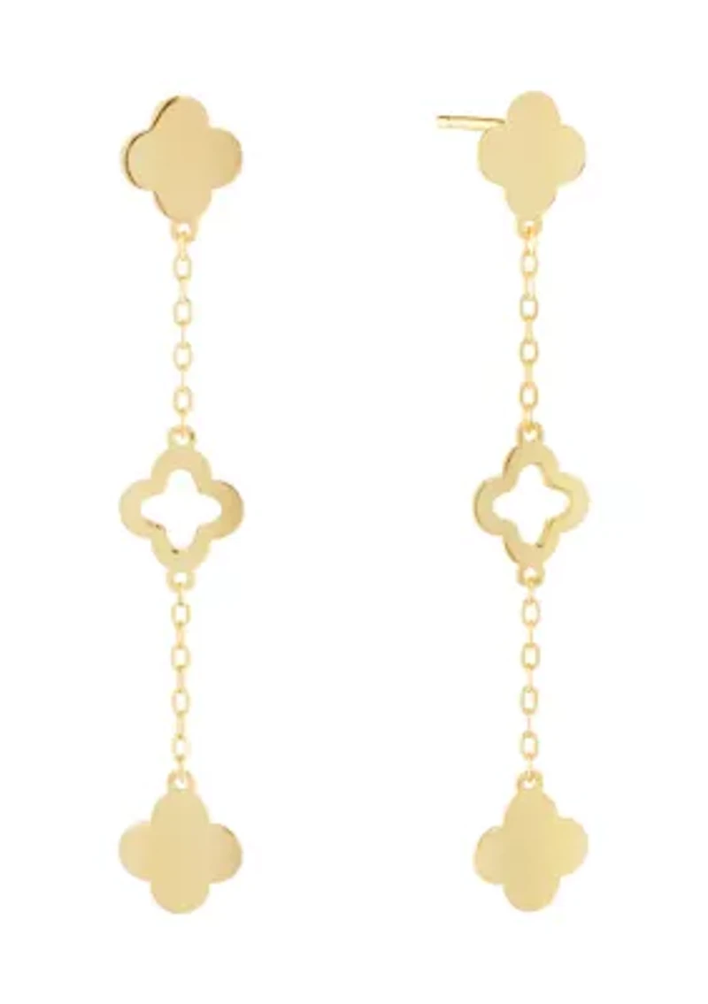 Gold Plated Sterling Silver Triple Flower Chain Drop Earrings