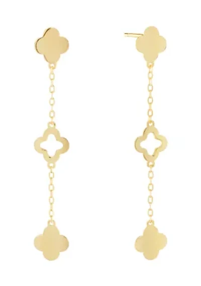 Gold Plated Sterling Silver Triple Flower Chain Drop Earrings