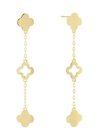 Gold Plated Sterling Silver Triple Flower Chain Drop Earrings
