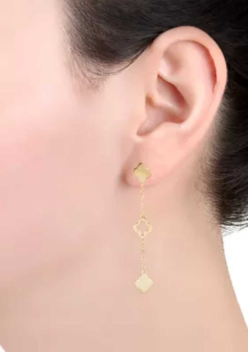 Gold Plated Sterling Silver Triple Flower Chain Drop Earrings