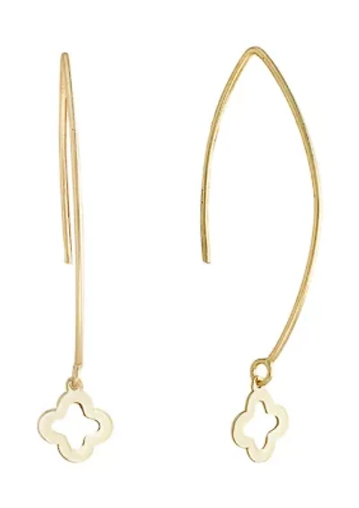 Gold Plated Sterling Silver Open Flower Marquise Wire Drop Earrings
