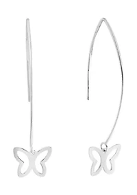 Sterling Silver Open Butterfly Marquise Wire Drop Earrings