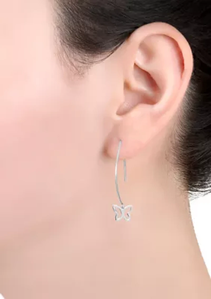 Sterling Silver Open Butterfly Marquise Wire Drop Earrings
