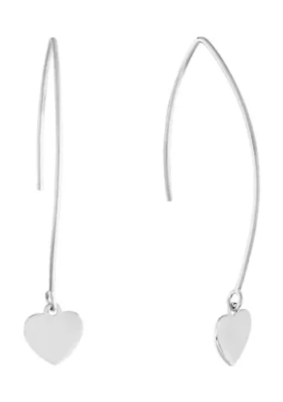 Sterling Silver Heart Marquise Wire Drop Earrings
