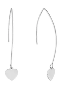 Sterling Silver Heart Marquise Wire Drop Earrings