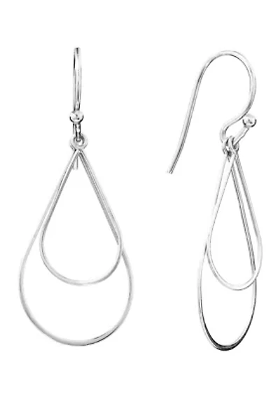 Sterling Silver Double Oval Wire Drop Earrings