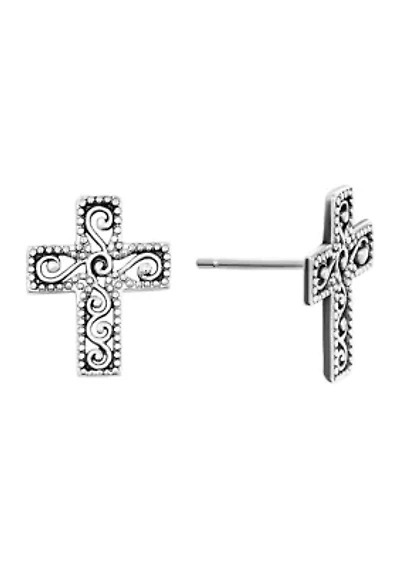 Sterling Silver Filigree Cross Stud Earrings