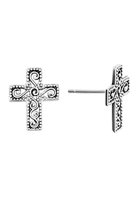 Sterling Silver Filigree Cross Stud Earrings