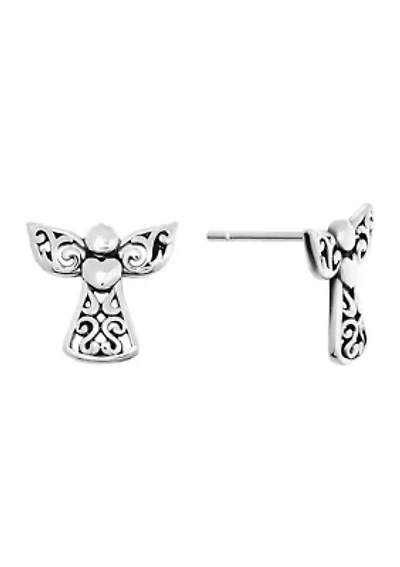 Sterling Silver Filigree Angel Stud Earrings