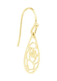 Gold Over Sterling Silver Laser Cut Rose Teardrop Earrings