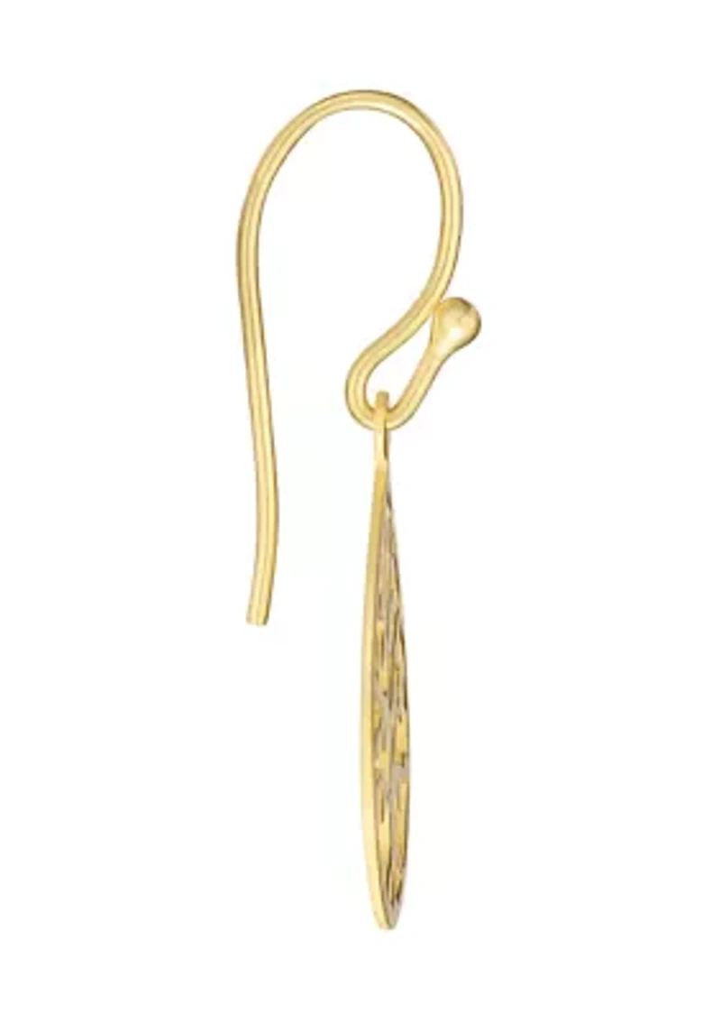 Gold Over Sterling Silver Lazer Cut Tree of Life Teardrop Earrings