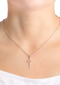 Sterling Silver 18" Cross with Open Heart Pendant Necklace