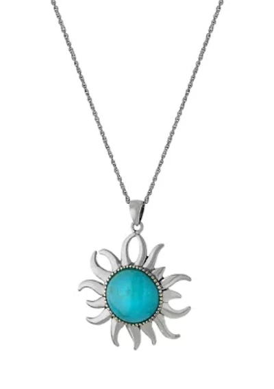 Sterling Silver Enhanced Turquoise Sun Pendant 18" Necklace