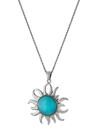Sterling Silver Enhanced Turquoise Sun Pendant 18" Necklace