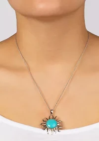 Sterling Silver Enhanced Turquoise Sun Pendant 18" Necklace