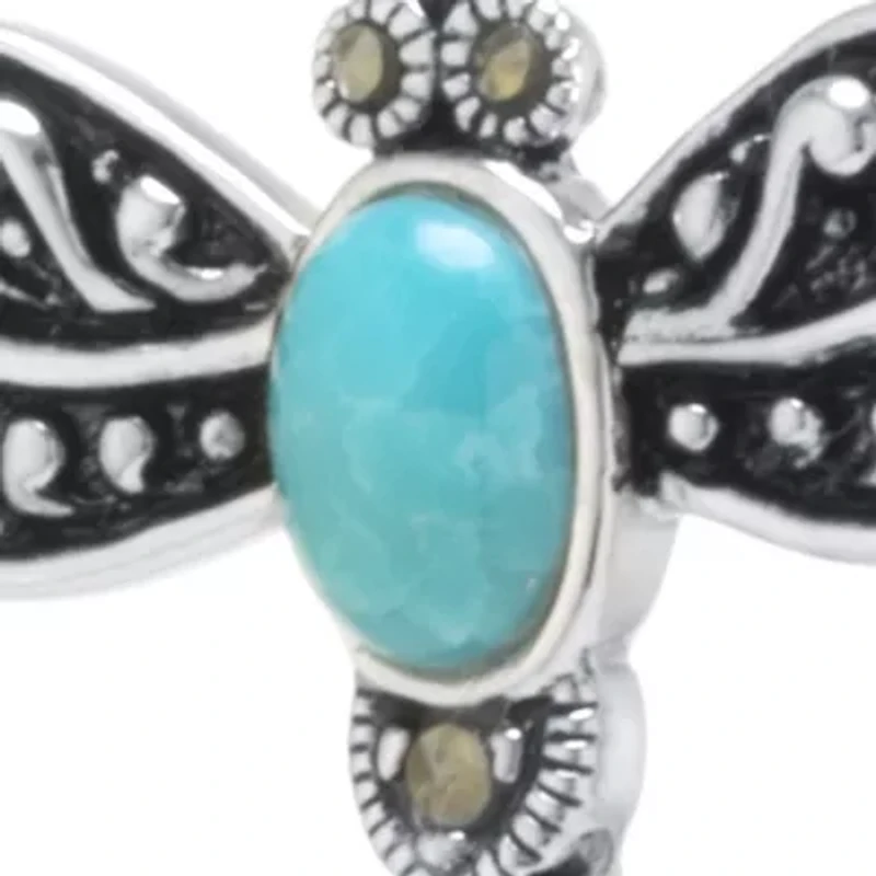 Sterling Silver Enhanced Turquoise Marcasite Dragonfly Pendant Necklace