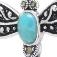 Sterling Silver Enhanced Turquoise Marcasite Dragonfly Pendant Necklace