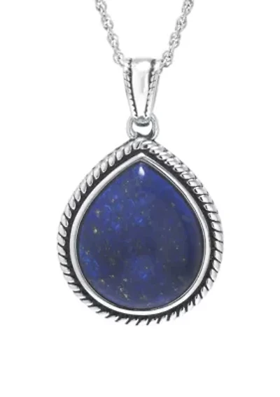 Sterling Silver Lapis Rope-Edge Teardrop Pendant