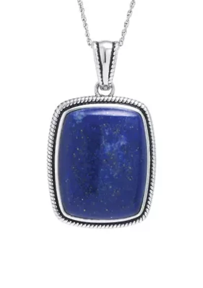 Sterling Silver Lapis Rope-Edge Rectangle Pendant Necklace