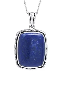 Sterling Silver Lapis Rope-Edge Rectangle Pendant Necklace