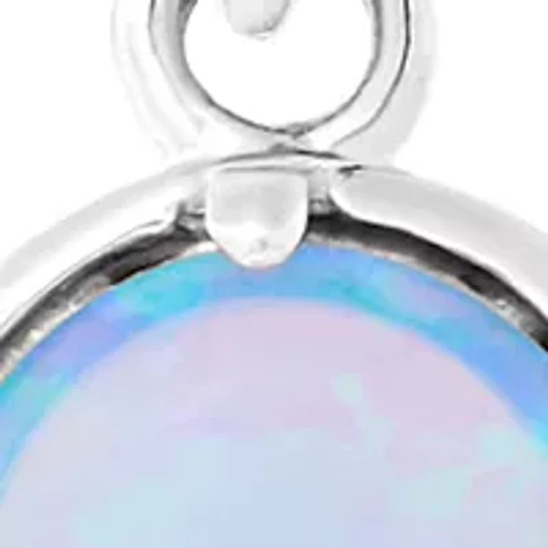 Sterling Silver 6 Millimeter Simulated Blue Opal Round Pendant Necklace