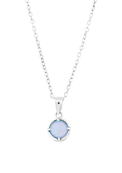 Sterling Silver 6 Millimeter Simulated Blue Opal Round Pendant Necklace