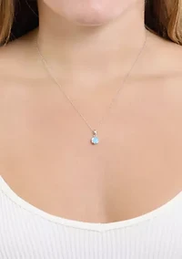 Sterling Silver 6 Millimeter Simulated Blue Opal Round Pendant Necklace