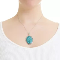 Sterling Silver 18in. Genuine Turquoise Oval Filigree Pendant Necklace