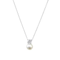 Sterling Silver 18IN Fresh Water Pearl and Cubic Zirconia Pendant Necklace