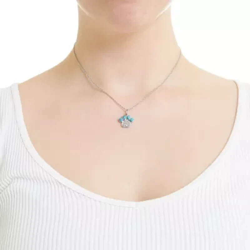 Sterling Silver 18in. Genuine Turquoise Paw Print Necklace