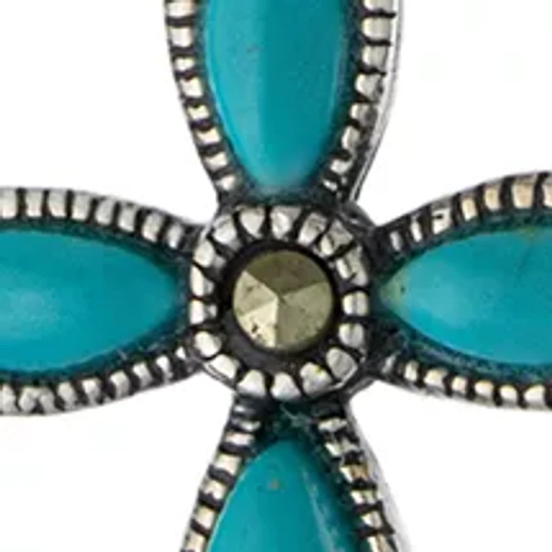 Sterling Silver 18in. Turquoise Cross Pendant Necklace