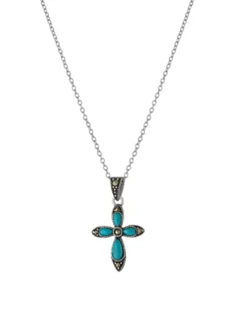 Sterling Silver 18in. Turquoise Cross Pendant Necklace