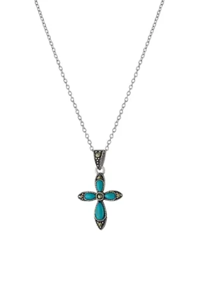 Sterling Silver 18in. Turquoise Cross Pendant Necklace