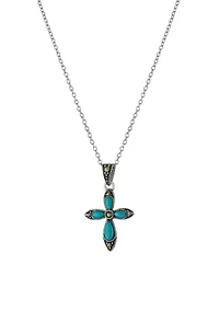 Sterling Silver 18in. Turquoise Cross Pendant Necklace